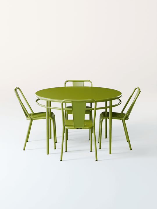 table metal vert 3D réaliste photo packshot produit fond blanc