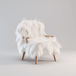 fauteuil fourrure blanche modélisation 3D rendu photo bois réaliste